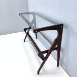 Midcentury Ebonized Beech and Glass Console Table, Italy, 1950s