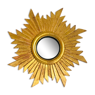 Sun mirror in gilded wood with leaf mid-twentieth