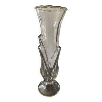 glass vase with carved leaf decoration
