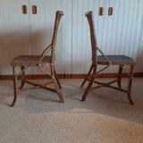 Vintage set of 2 garden woven rattan chairs - sky blue nets - 40