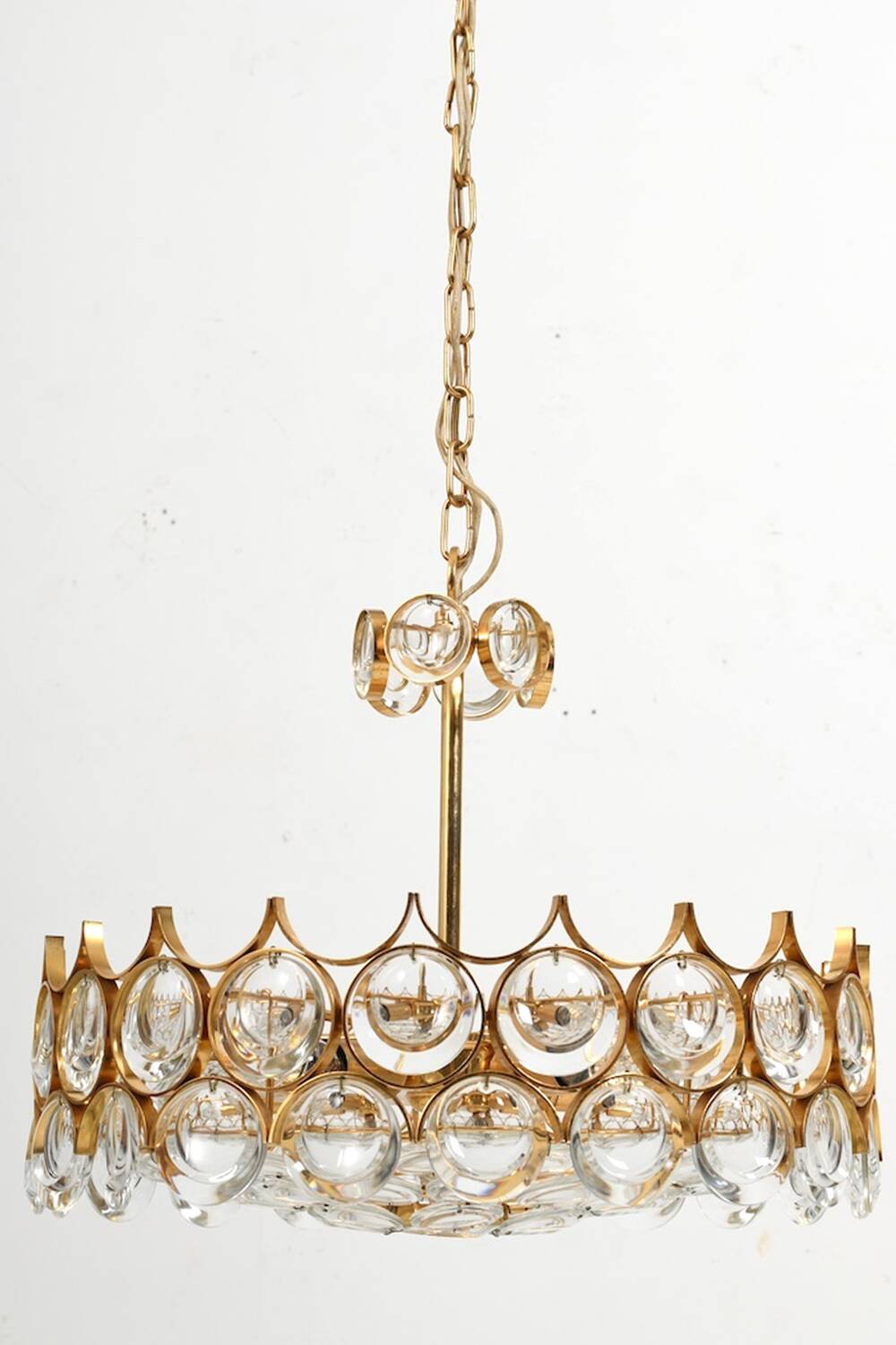 Gilded Brass and Crystal Chandelier by Palwa 1970s