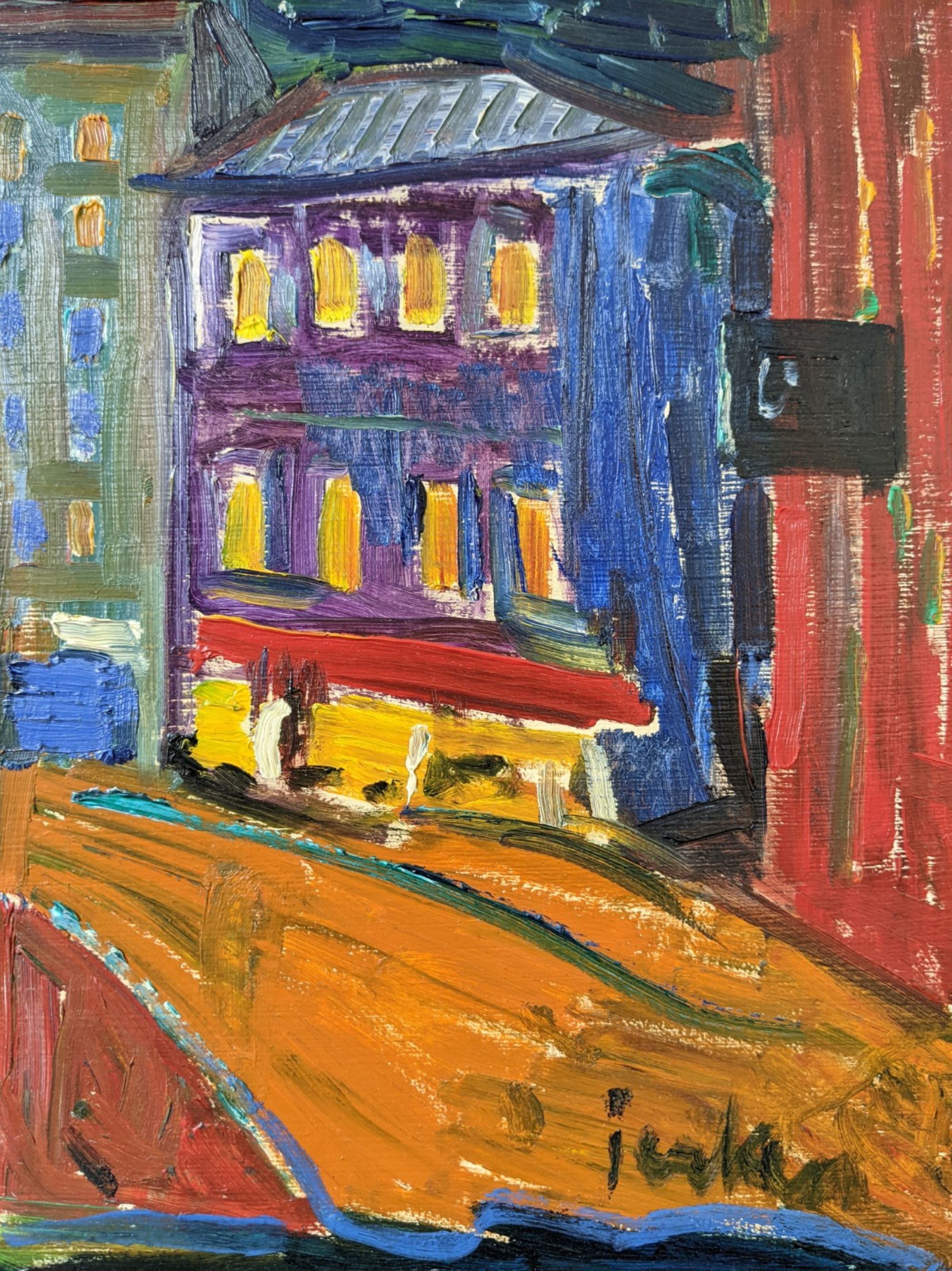 Mid-Century Modern Swedish "Just Married" Vintage Street Scene, Framed Oil Painting