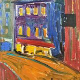 Mid-Century Modern Swedish "Just Married" Vintage Street Scene, Framed Oil Painting