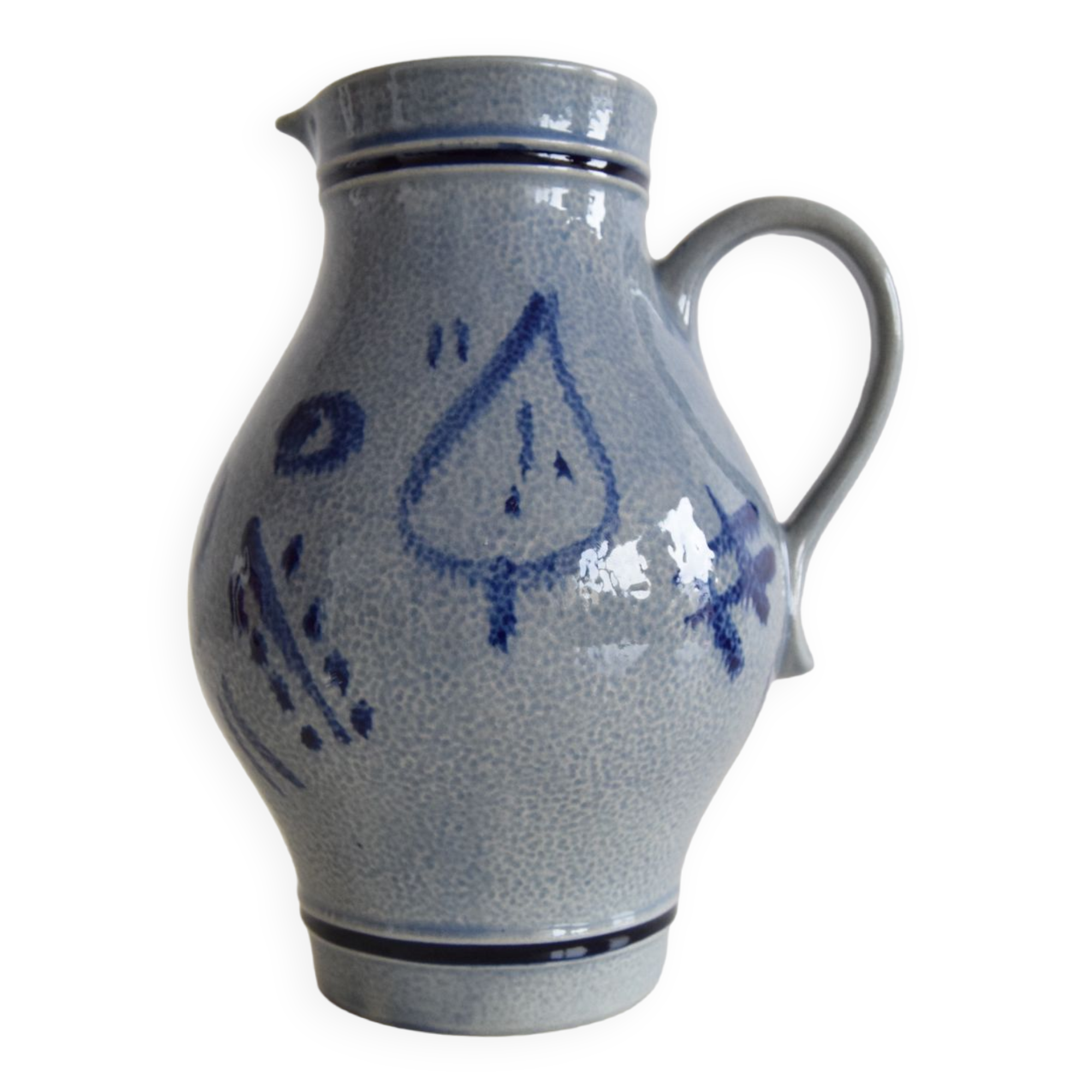 Vintage earthenware Jug with Blue Salt Glaze/Marzi & Remi, 1960's.