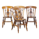 Ensemble de 4 chaises de salle à manger anglaises anciennes du milieu du 19e siècle