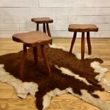 Brutalist tripod stools in solid elm, France 1960