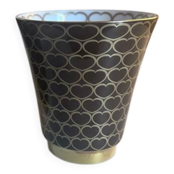 Cache-pot Haviland en porcelaine de Limoges blanche et dorée à décor de coeurs