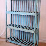 Ancienne étagère - bibliothèque en teck birman patine bleue d'origine