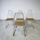 Set de 4 chaises design en cuir décoré à main et acier, années 1970