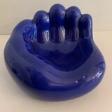 Ceramic ashtray, blue hand shape