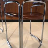 Pair of vintage armchairs, cognac leather and chrome steel 1970