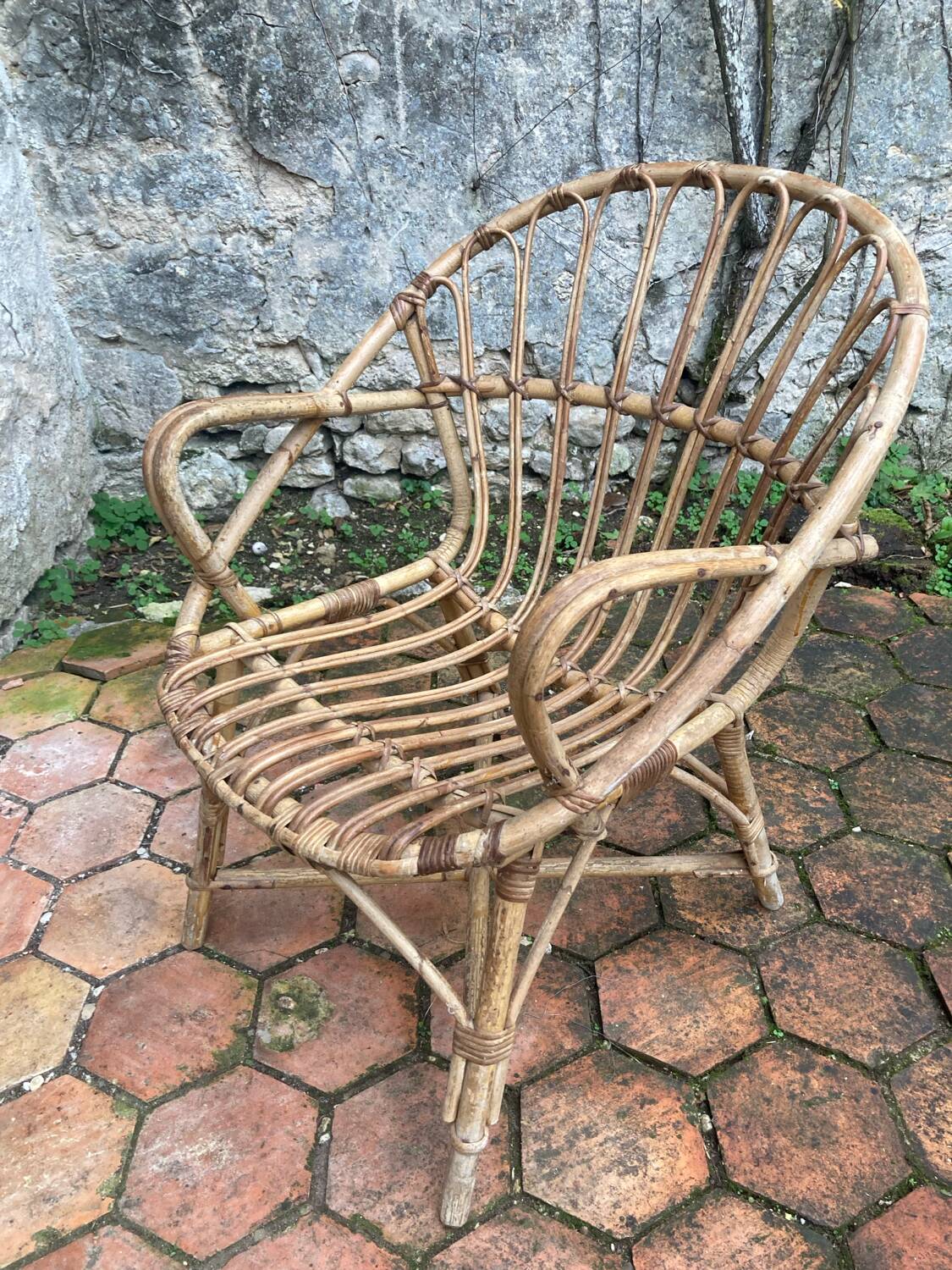 Pair of vintage rattan armchairs