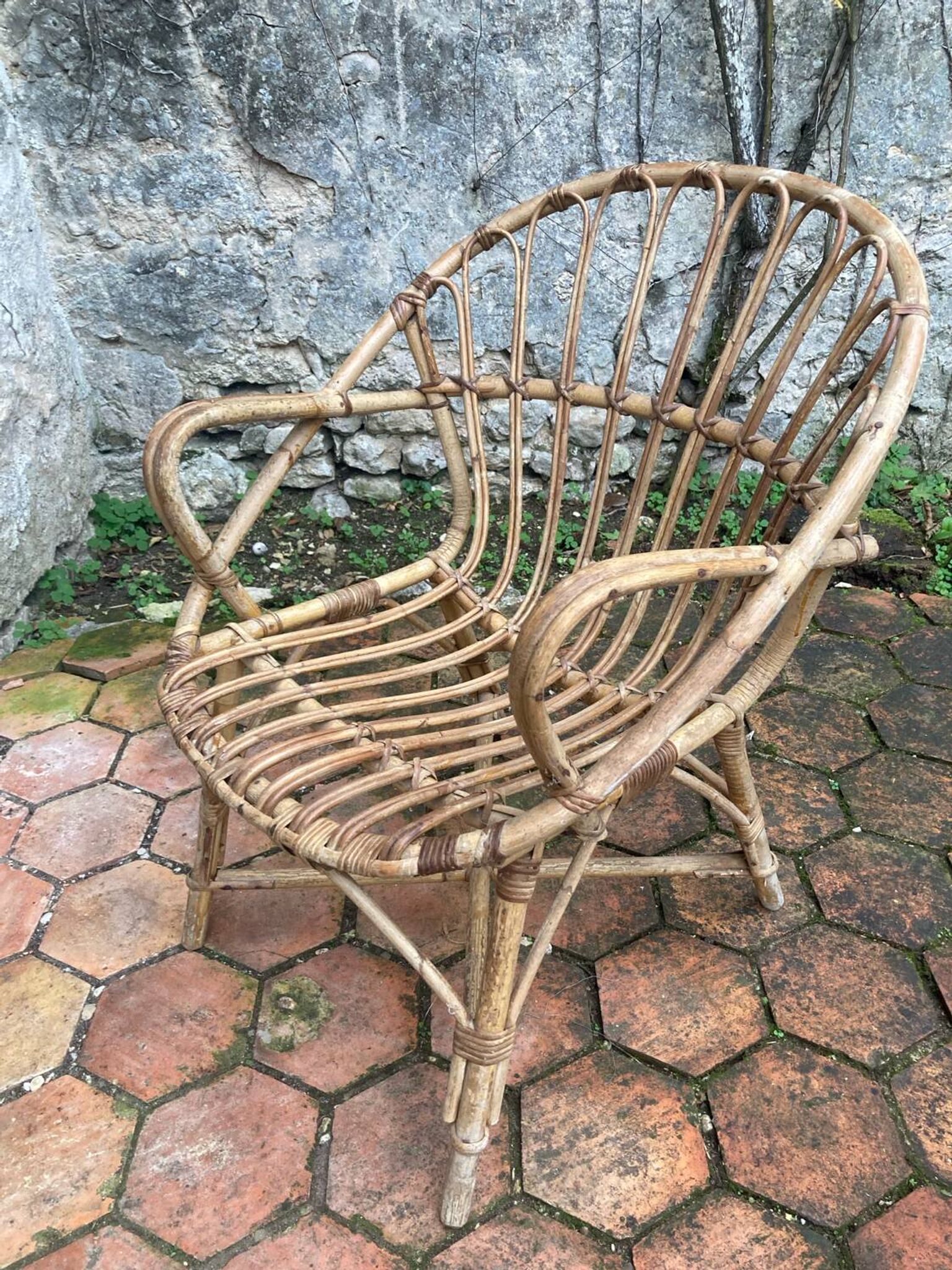 Pair of vintage rattan armchairs