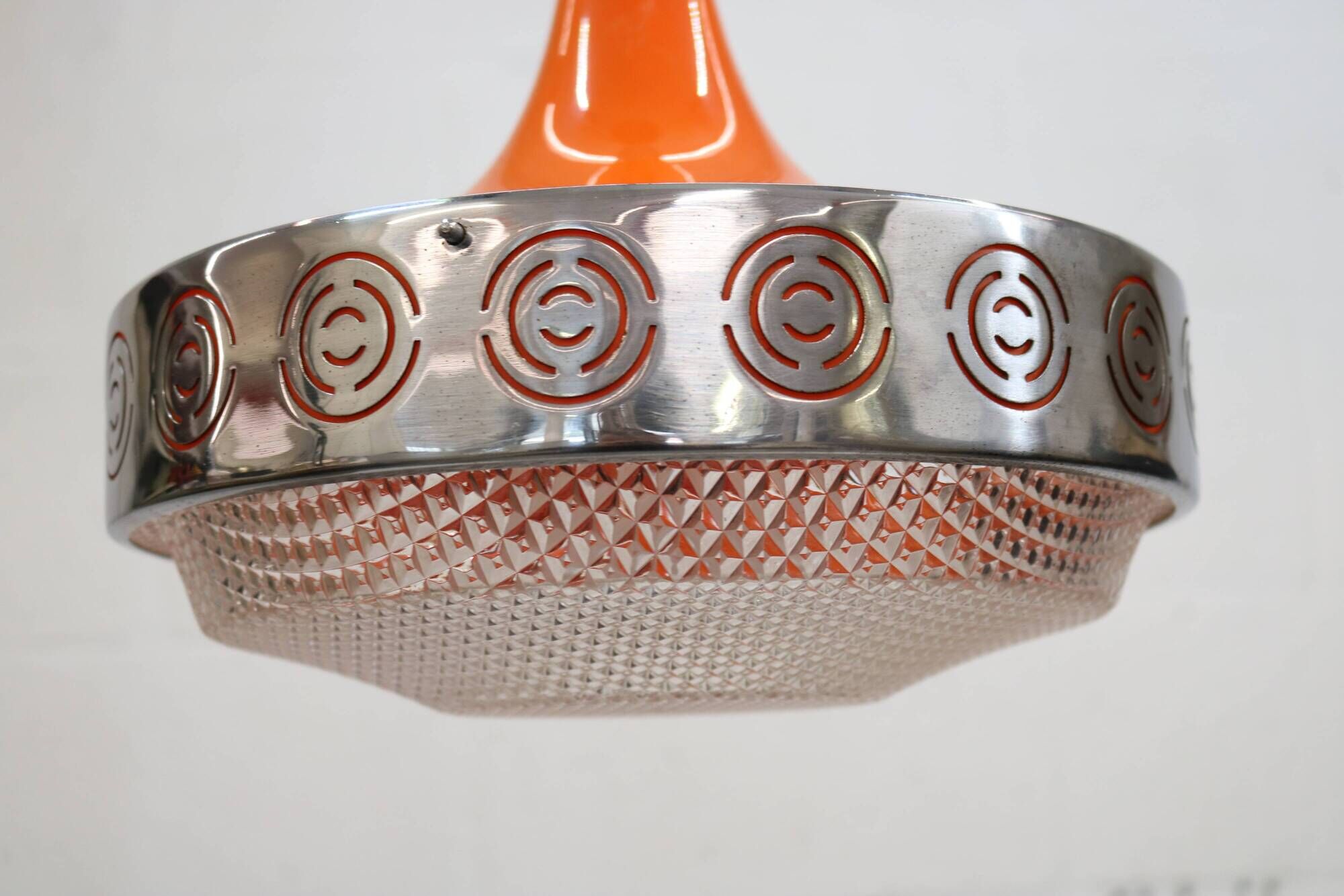 Vintage Chrome & Orange Pendant Lamp - 1970s Massive Belgium Lighting