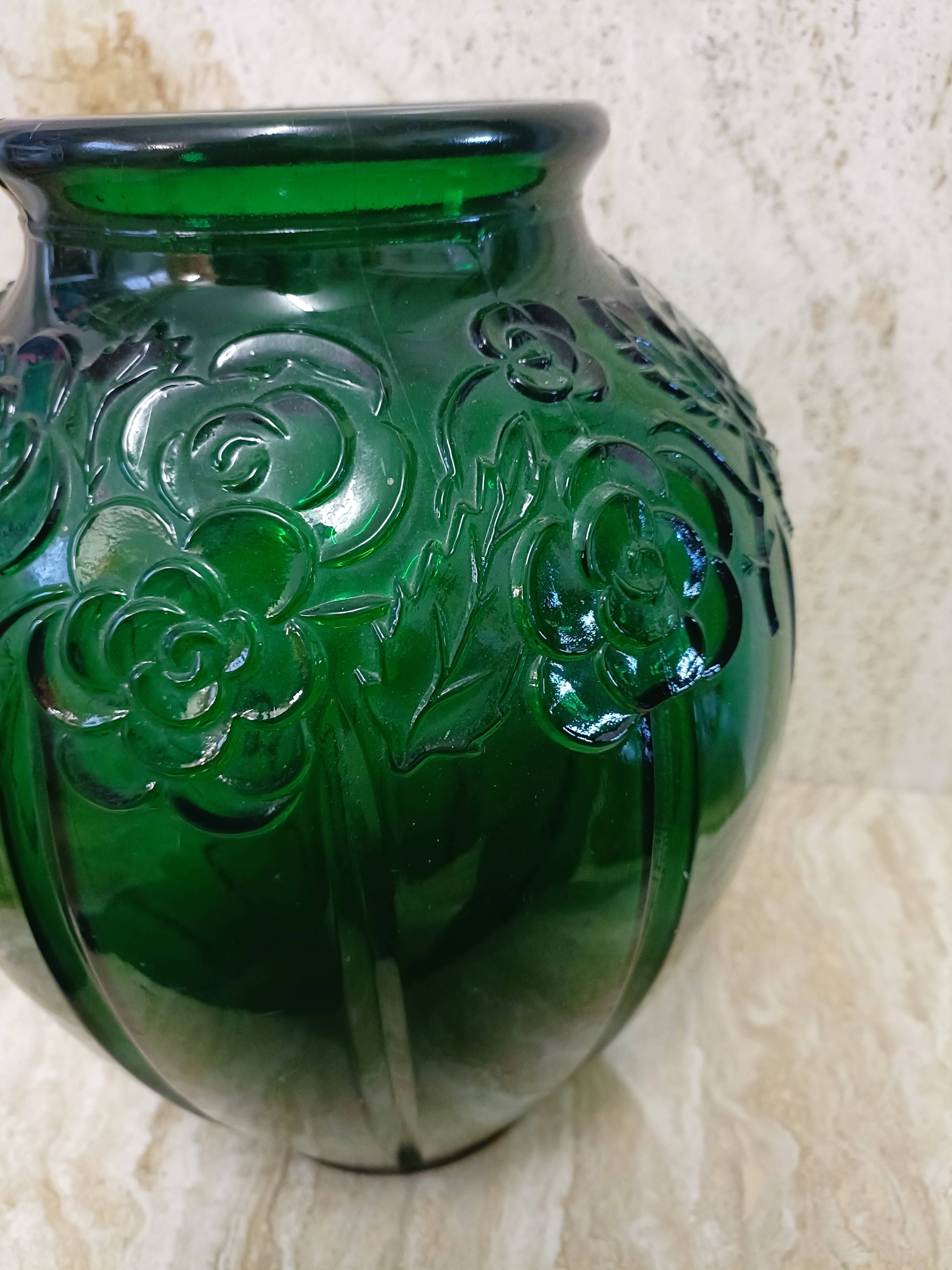 Ovoid vase green glass art deco