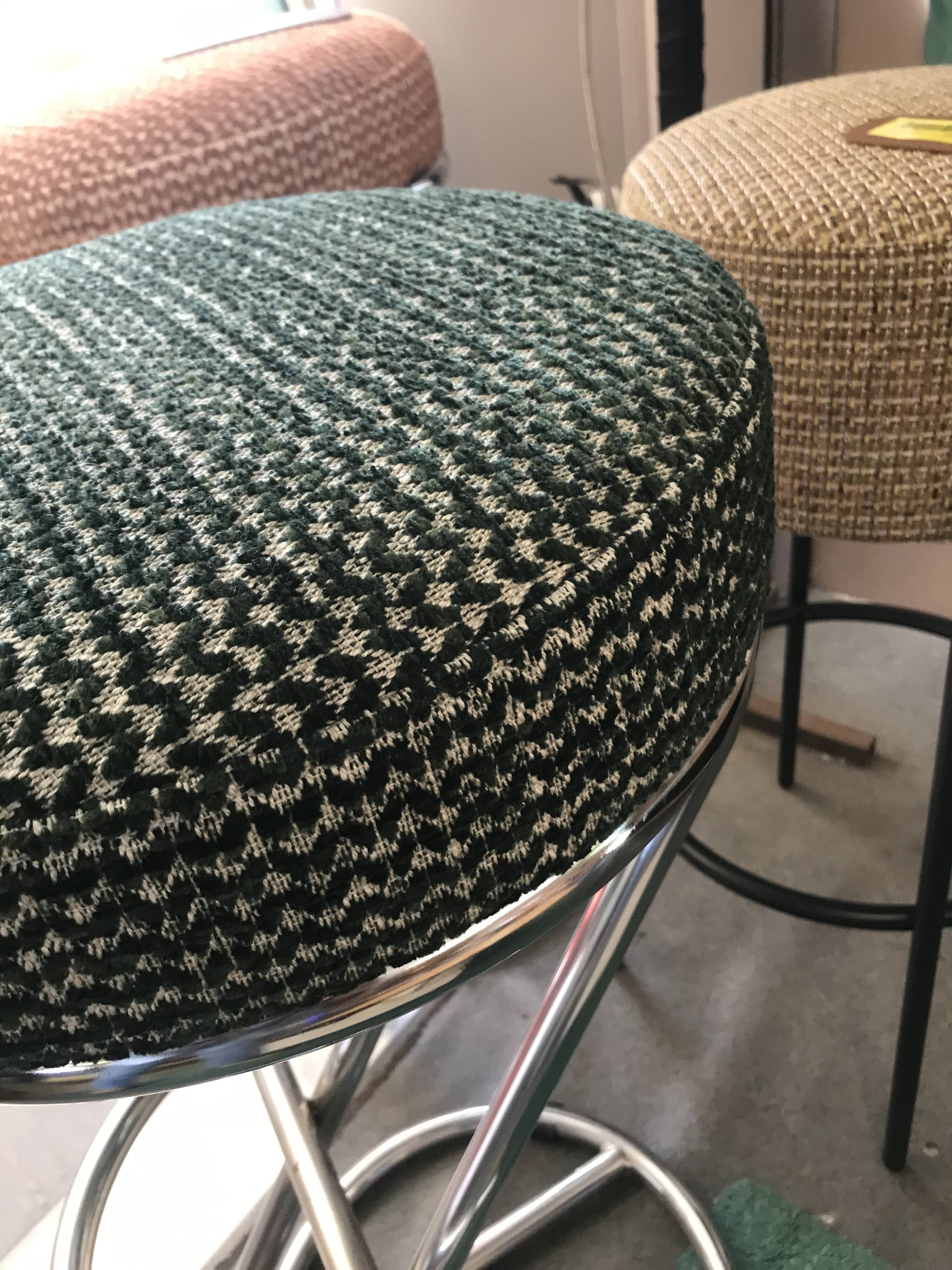 Vintage 80s green metal bar stool.