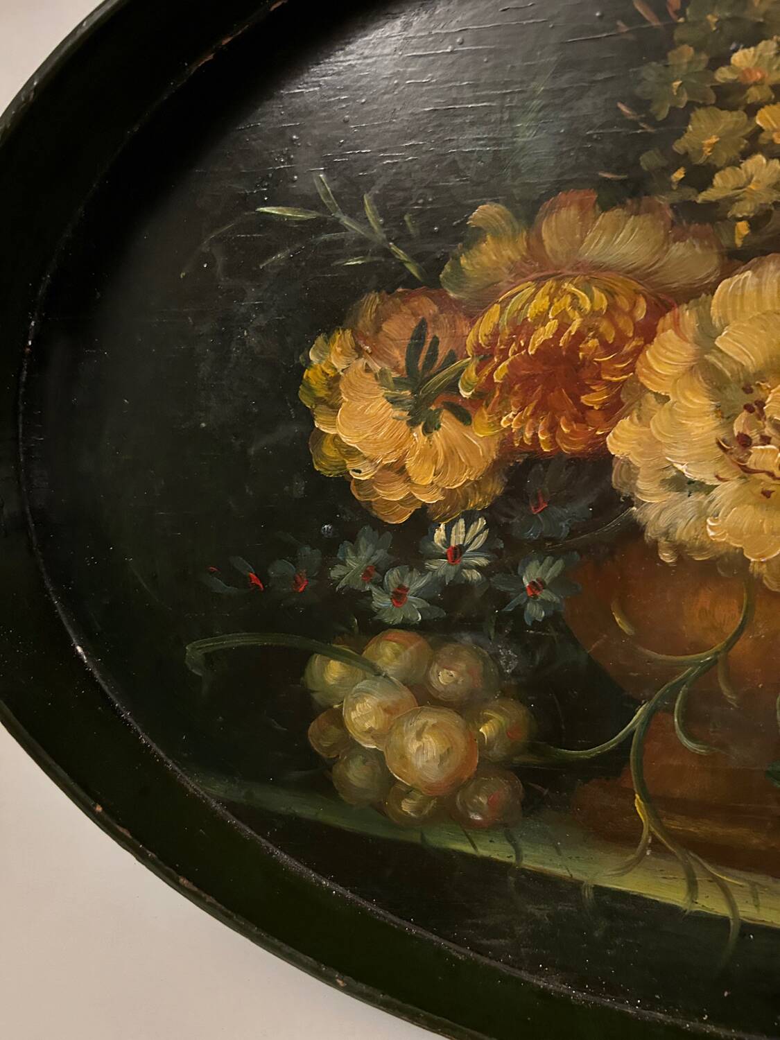 Still life painted wood tray