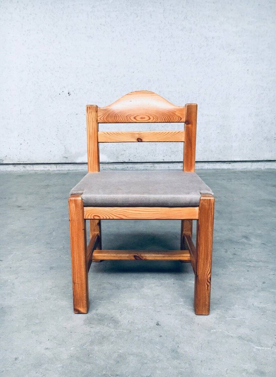 Brutalist Square Model Pine Dining Chairs, 1970s, Set of 6