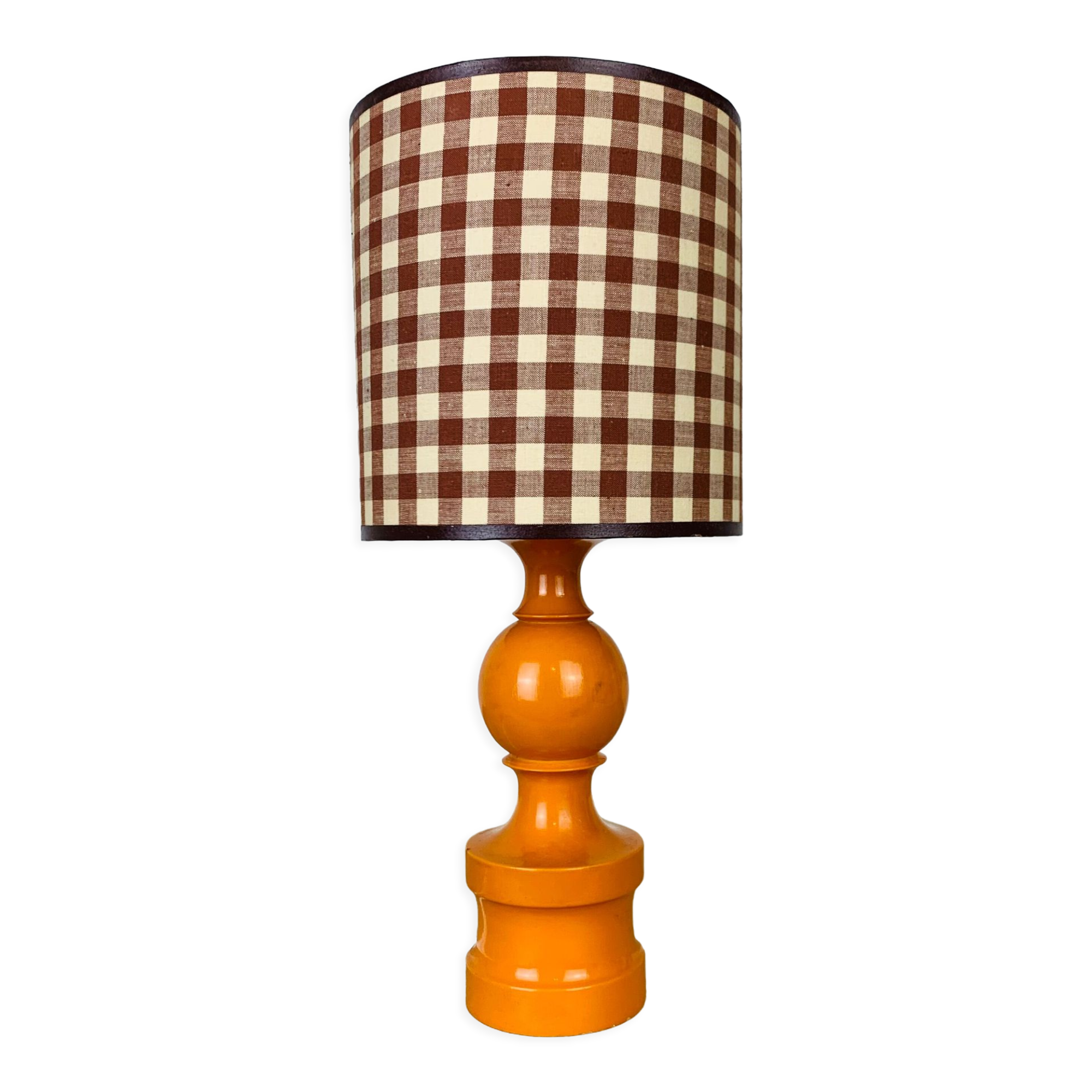 Orange lamp 70's turned wood