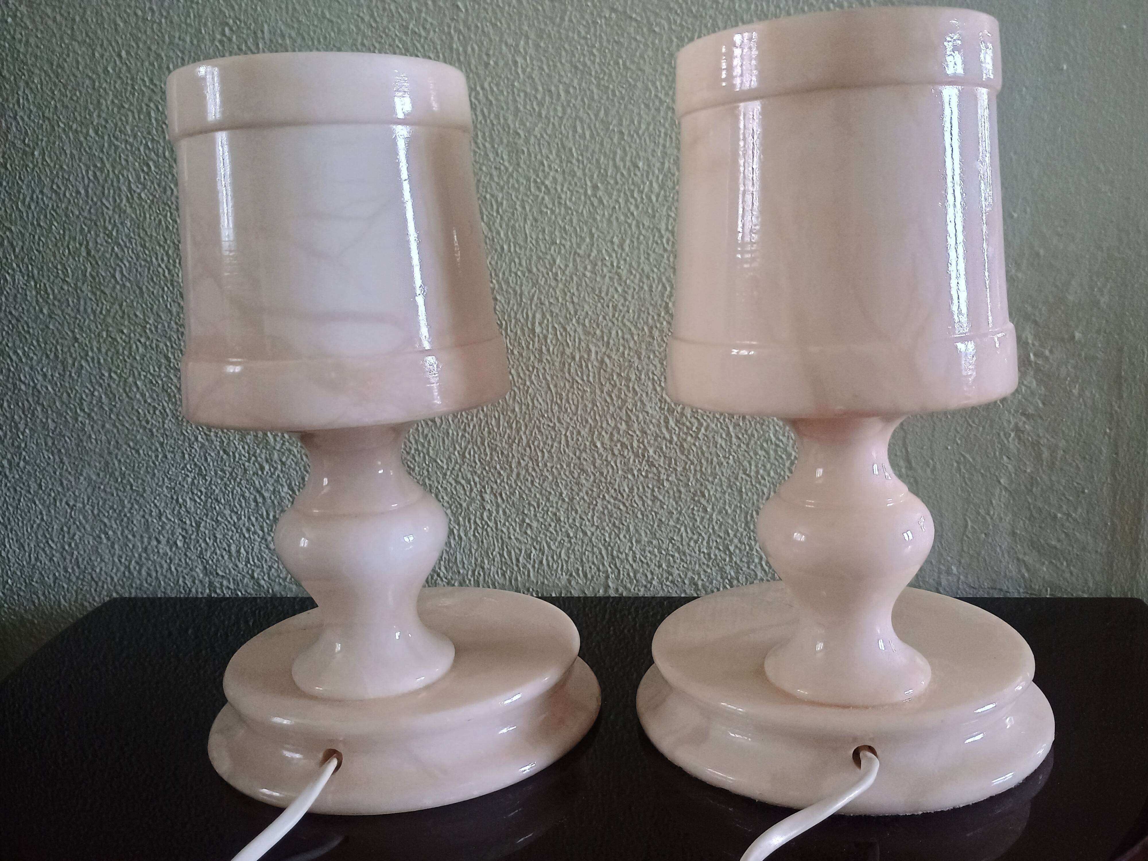 Pair - All-alabaster bedside lamps - vintage