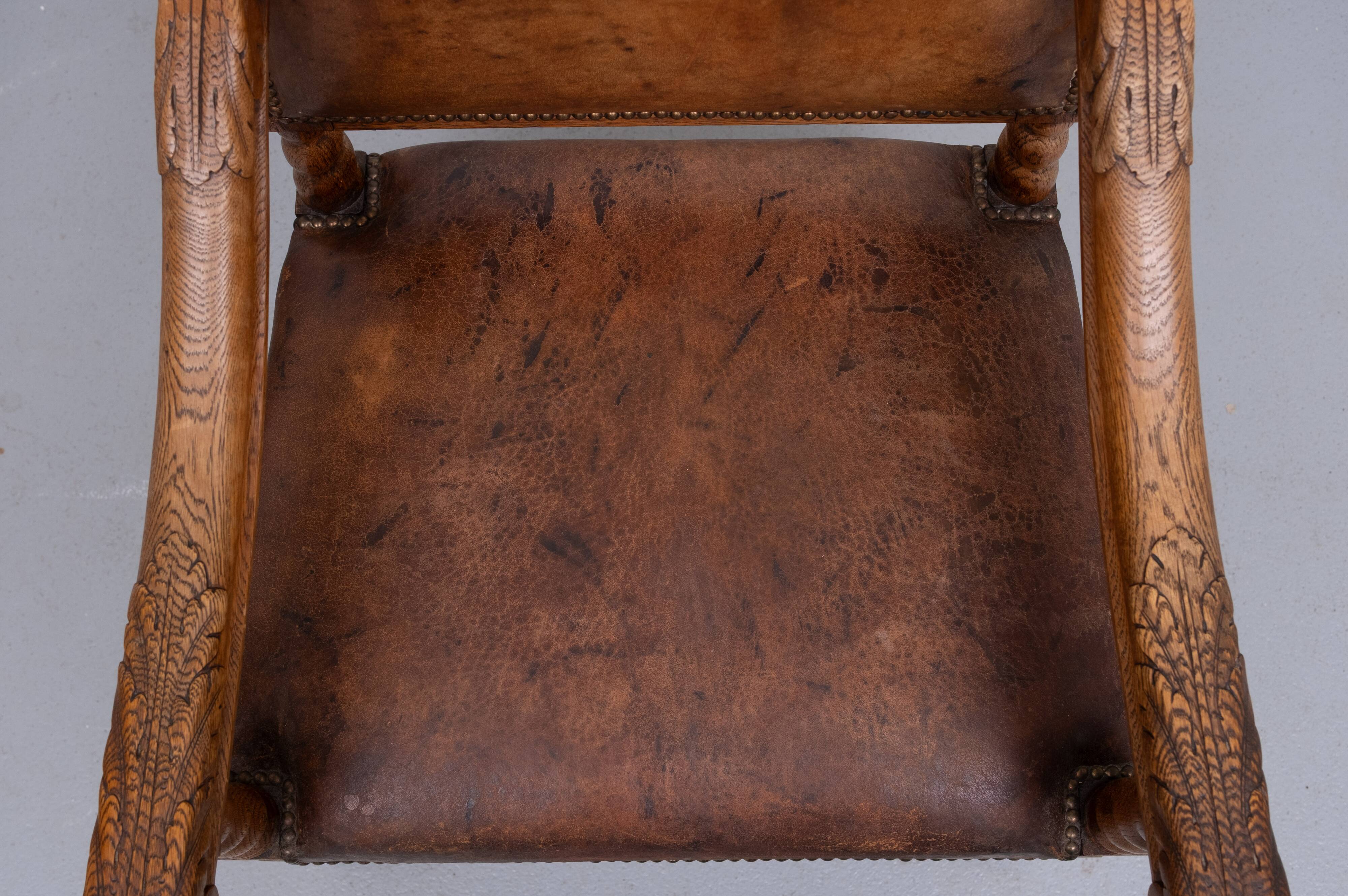 Dutch 19th Century Oak Baroque open Arm Chair