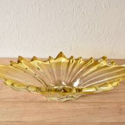Corbeille vintage en verre moulé et teint en jaune