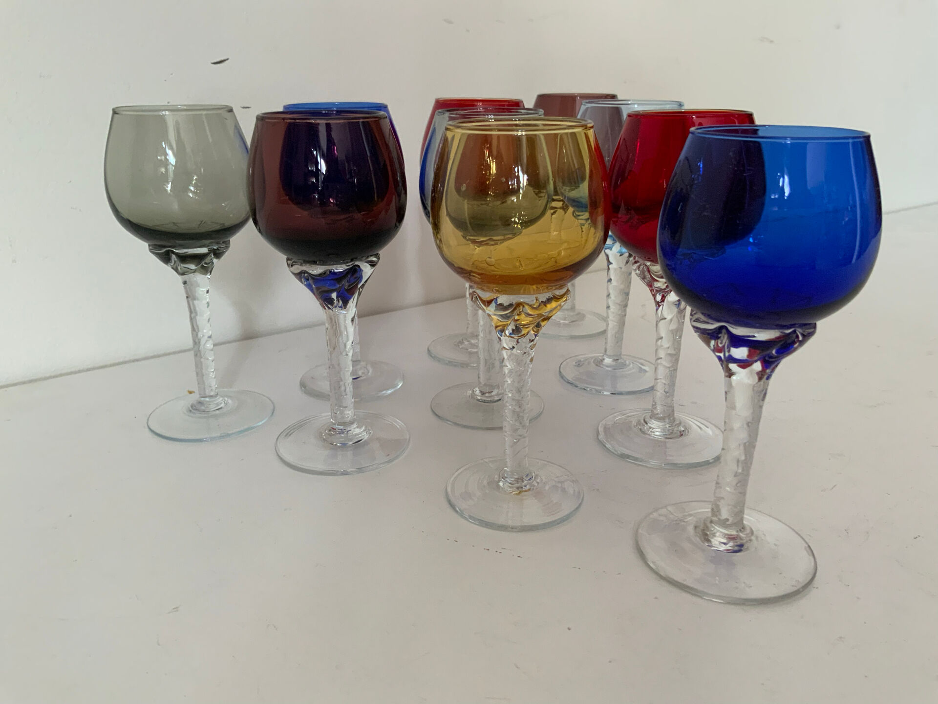 Set of 10 antique digestif glasses.