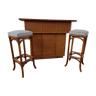 Rattan bar and its 2 stools, Maugrion editions, 80