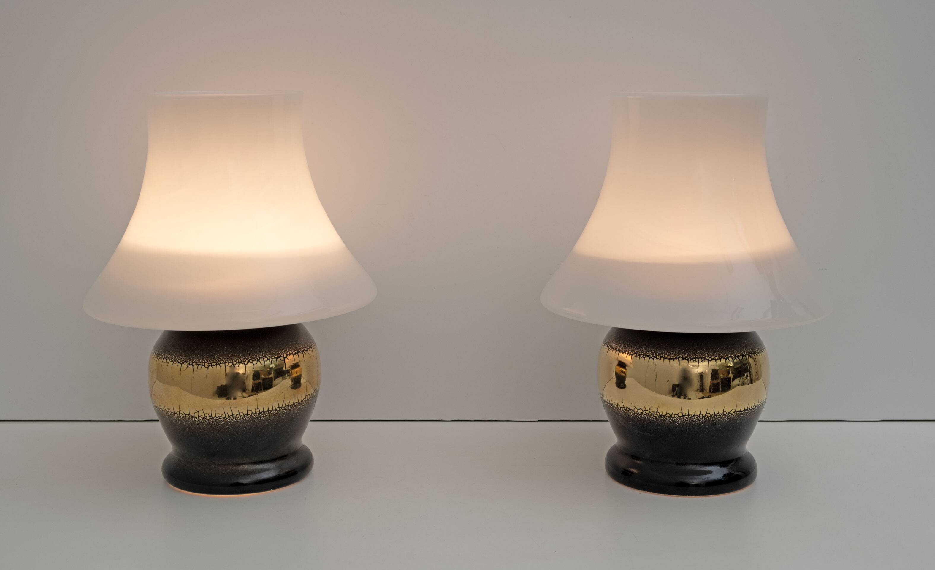 Mid-Century Modern Italian Murano Glass Mushroom Table Lamps, 1970s, Pair