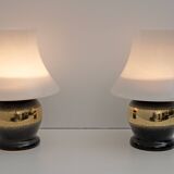 Mid-Century Modern Italian Murano Glass Mushroom Table Lamps, 1970s, Pair