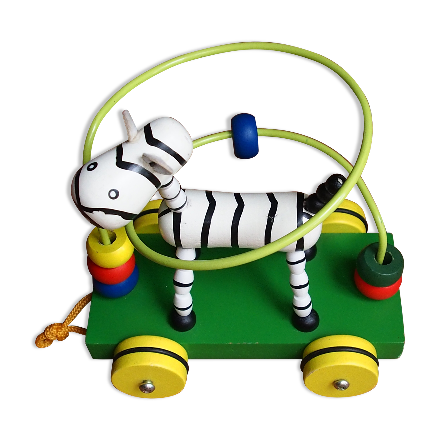 Old wooden toy, zebra car, to pull and push