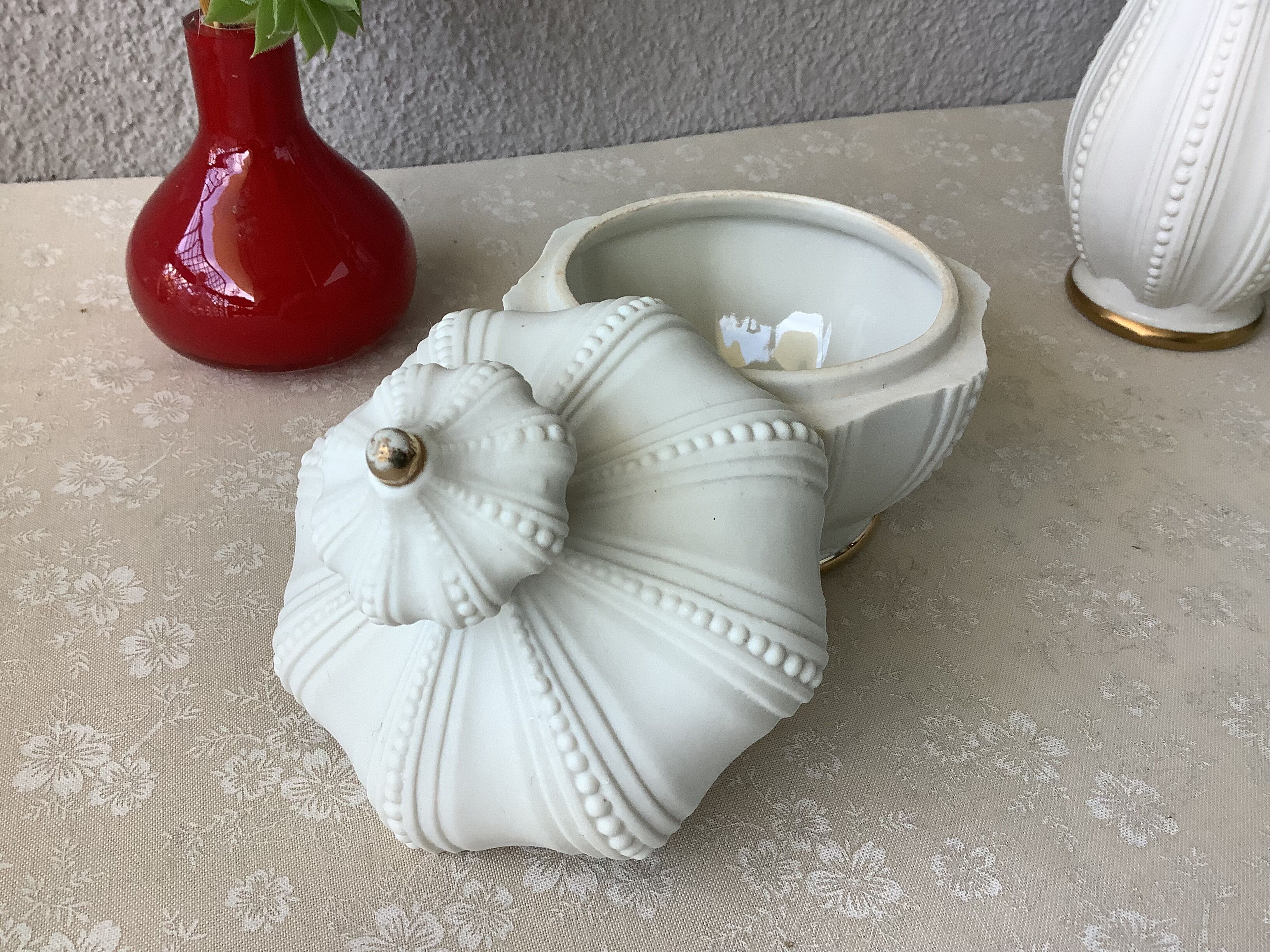 3 porcelain biscuit bottles from La Couleuvre art deco