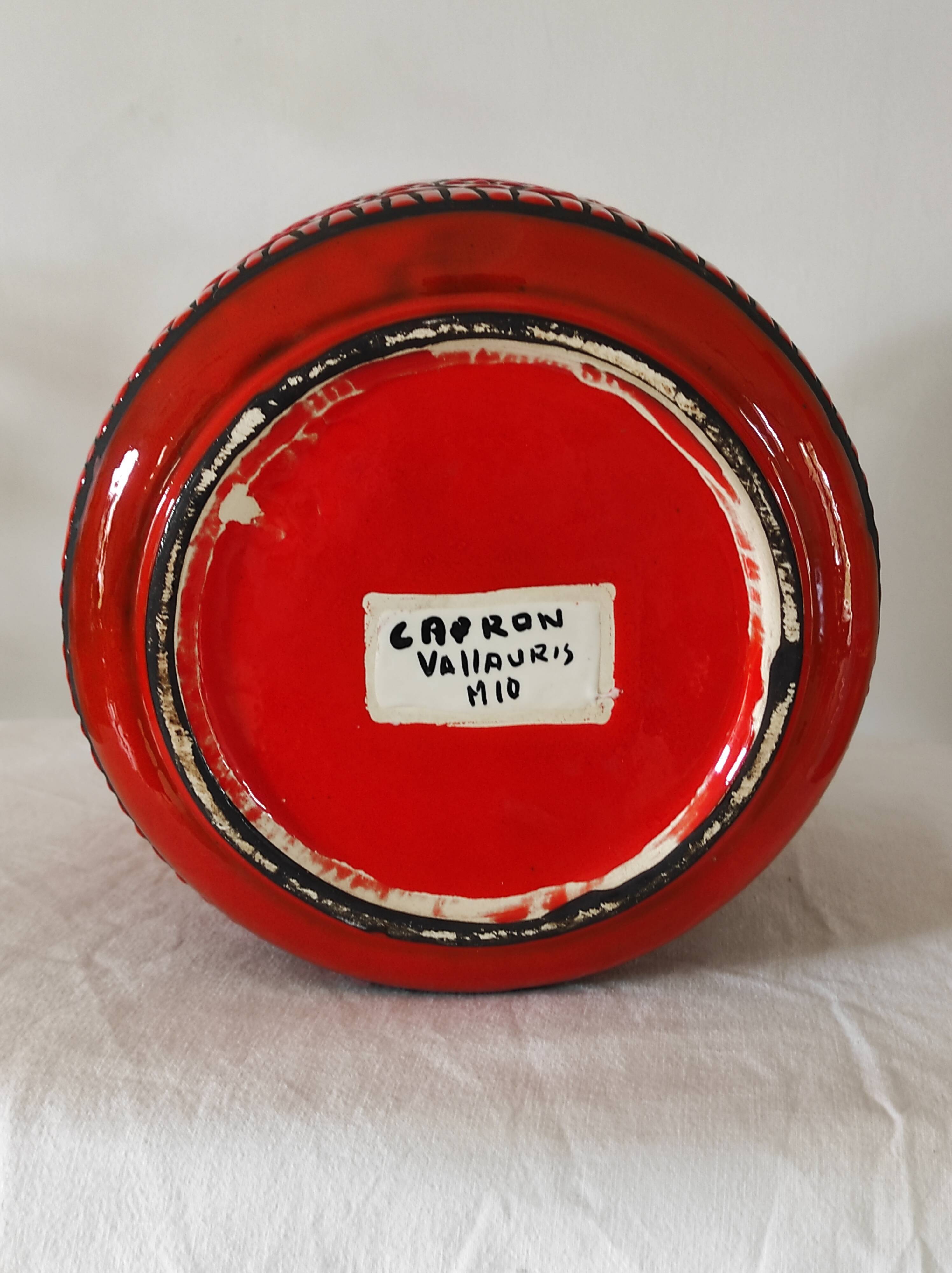 Red pot-pot vase by Roger Capron circa 1960