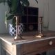 Pair of vintage candlesticks in solid brass and lucite