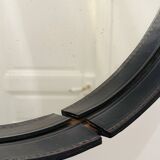 Jacques Adnet pair of circular leather and brass mirrors