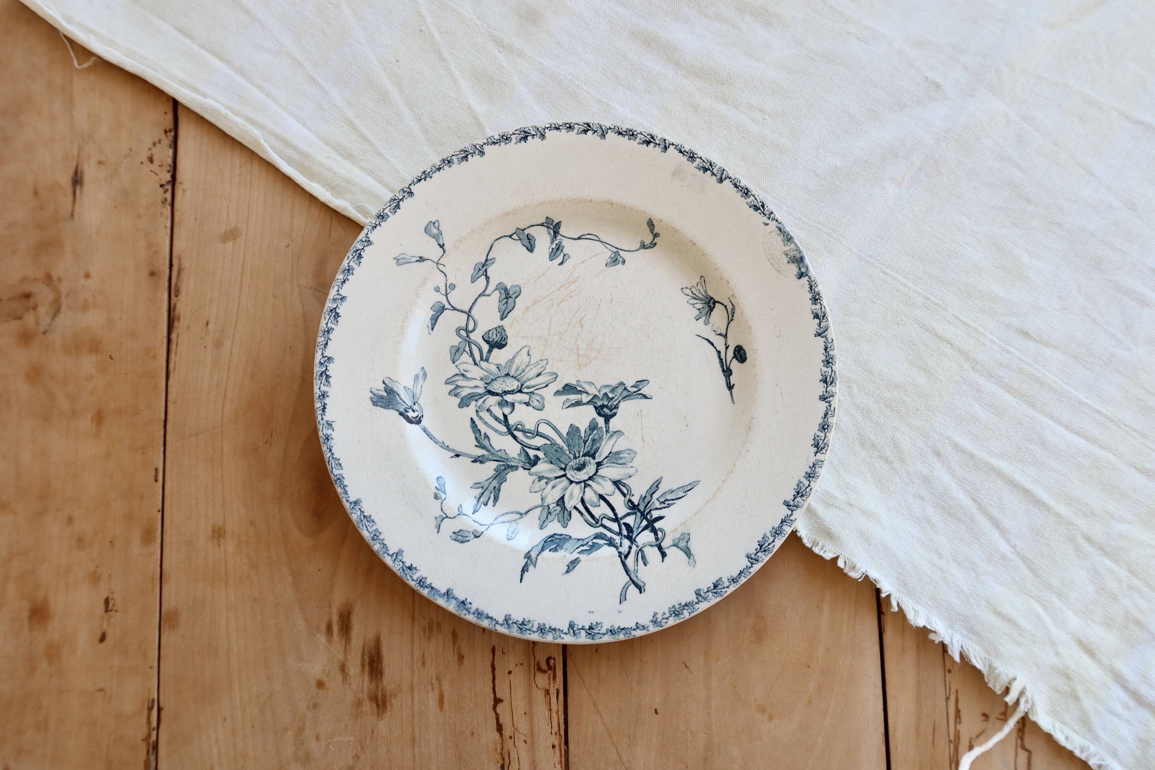 Antique flat plate, ironstone Lunéville K&G, Marguerite model.