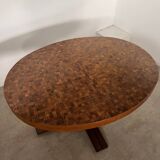 Old inlaid wood table designed by Dieter Waeckerlin Idealheim from the 60s, extendable