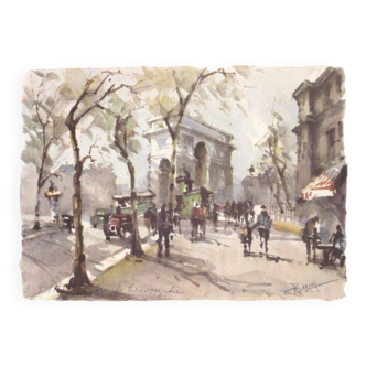 Watercolor signed "Dany" Arc de Triomphe in Paris