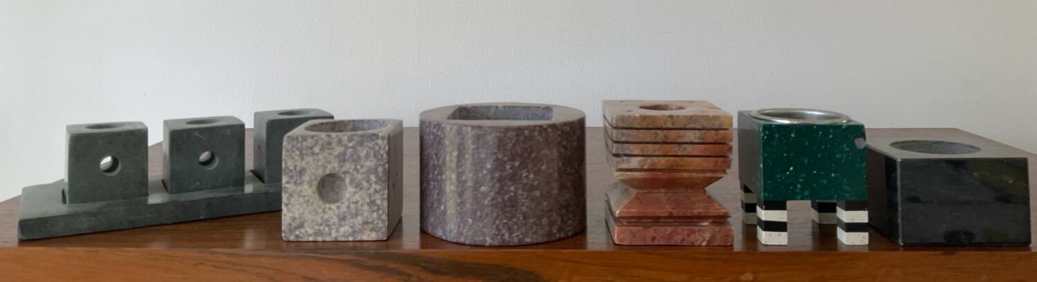 Set of 6 vintage marble and stone candlesticks