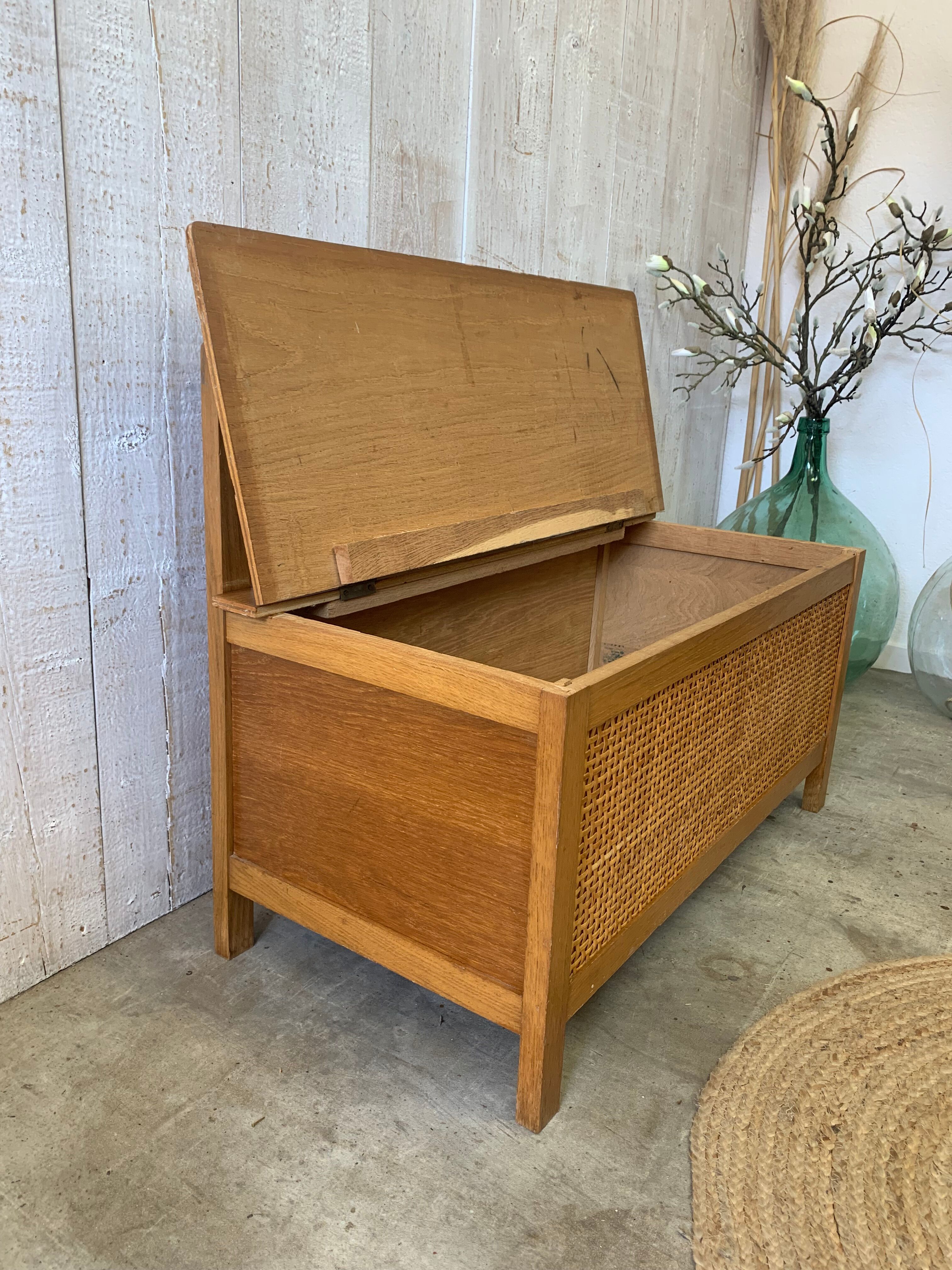 Vintage wood/rattan toy chest