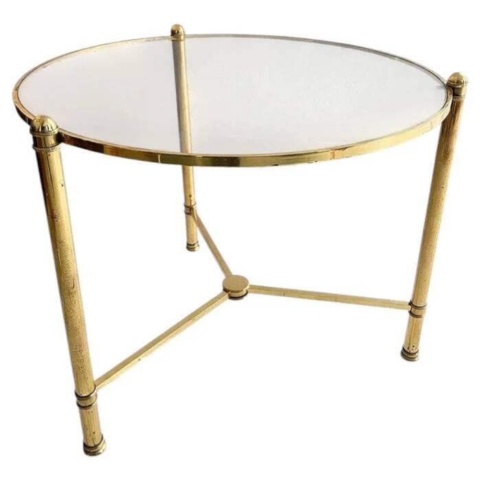 French brass and glass round cocktail table in the style of Maison Baguès