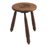 Vintage Brutalist low oak Stool, Belgium 1960s