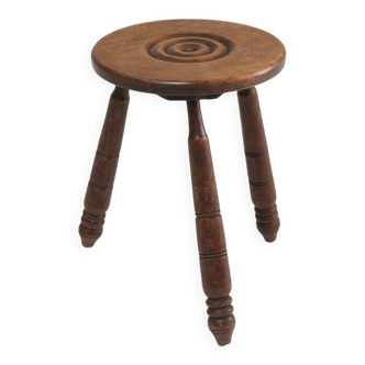 Vintage Brutalist low oak Stool, Belgium 1960s