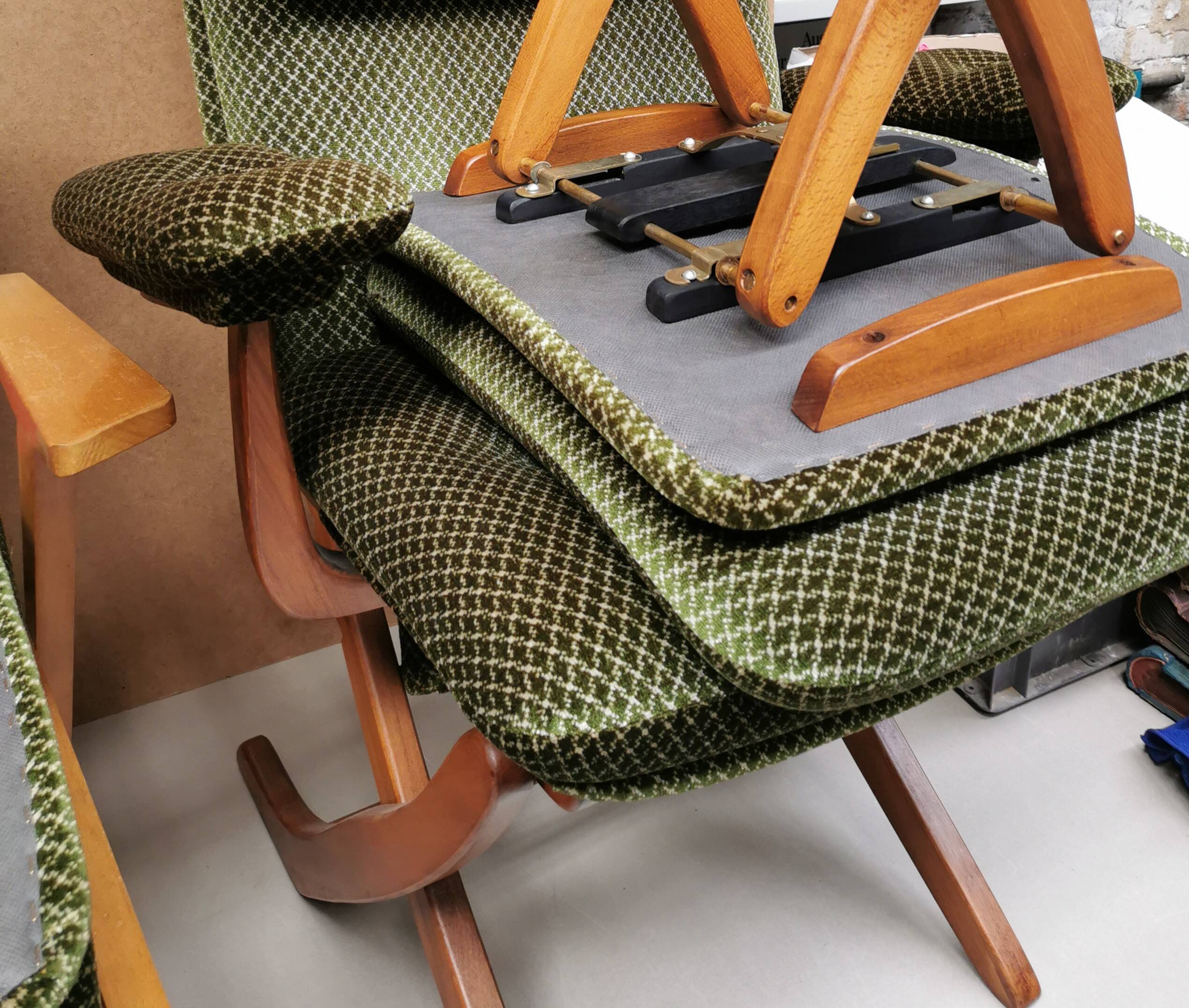 Vintage scandinavian style relax armchair + footrest adjustable tilt