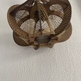 Suspension vintage 1960 scandinave lustre fil et bois - 30 x 21 cm