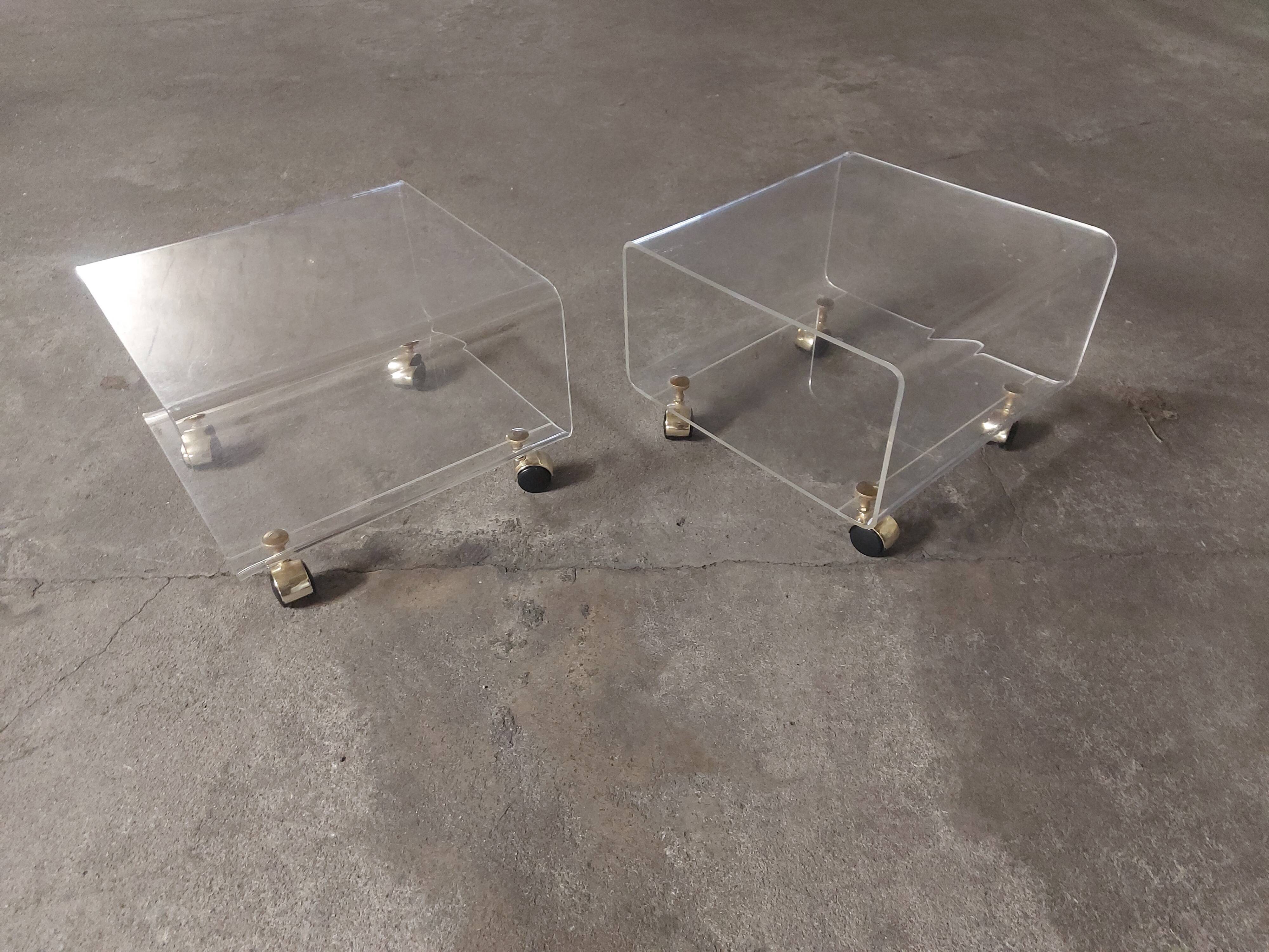 Set of two bedside tables, plexi sofa end, David Lange