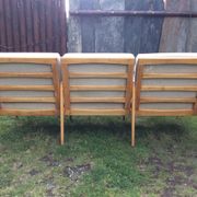 Vintage Scandinavian bench and armchairs of 4 pieces, 1 bench and 3 armchairs.