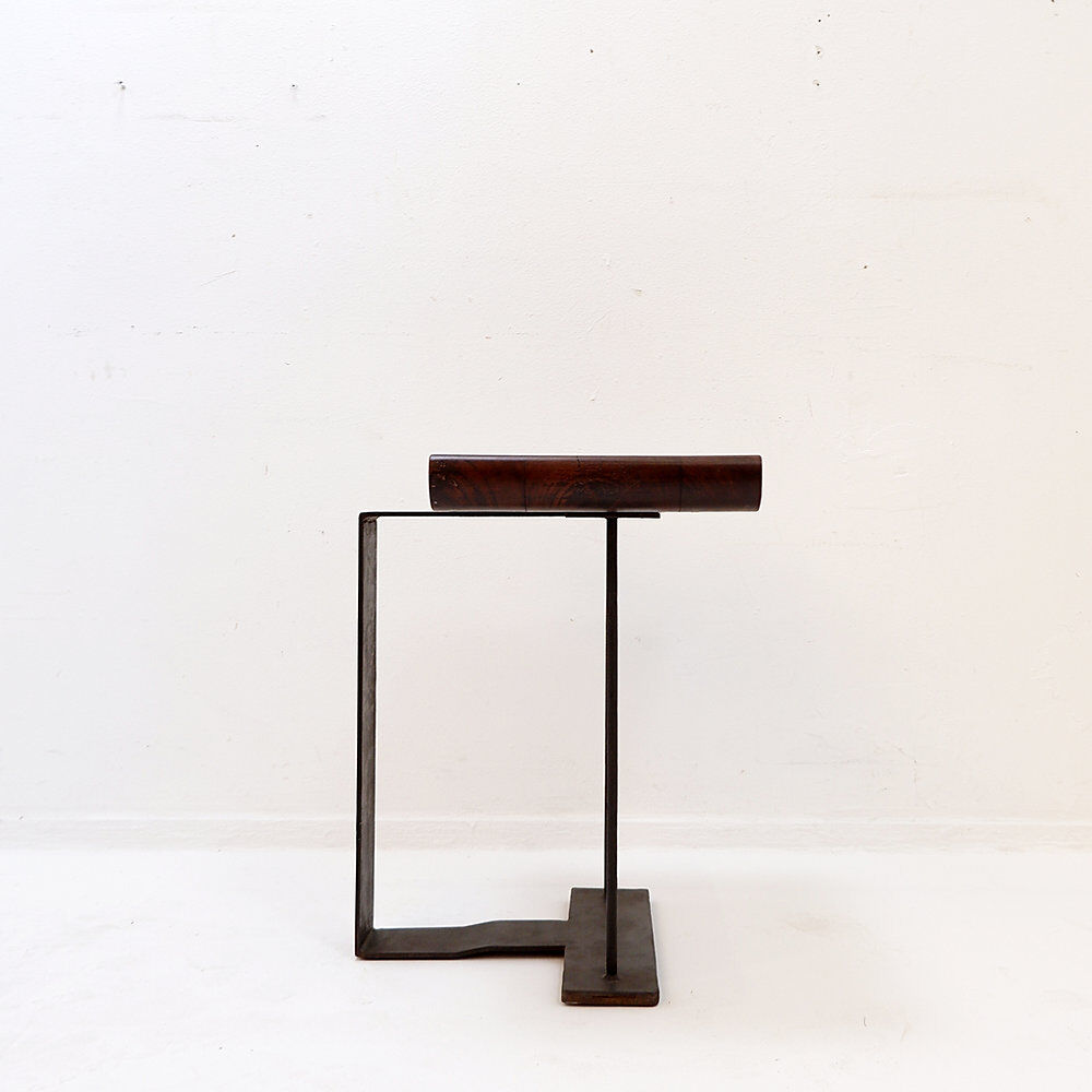 Vintage wooden and metal stool in the style of the "T" model by Pierre Chareau.