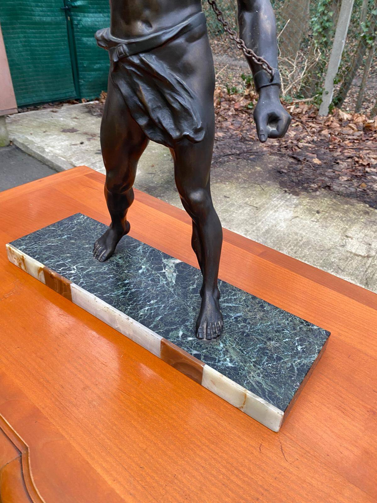 Bronze sculpture "man in chains" on marble 55cm