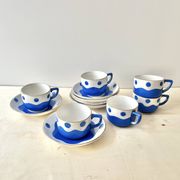 Set of 6 Sarreguemines Digoin earthenware coffee cups with art deco polka dots, 1930s